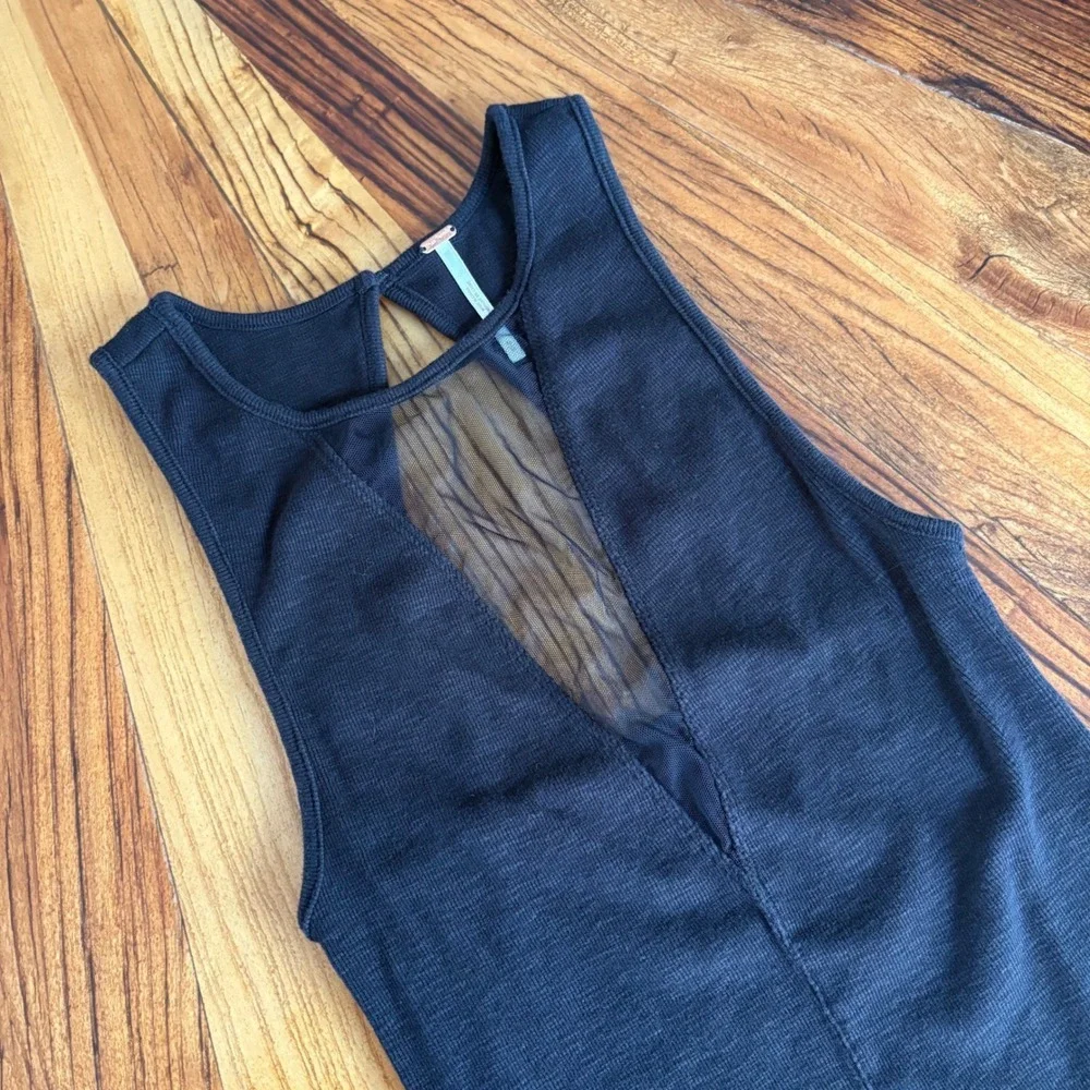 Free People Black Mesh Insert Open Back Tank Top Women's Size Medium